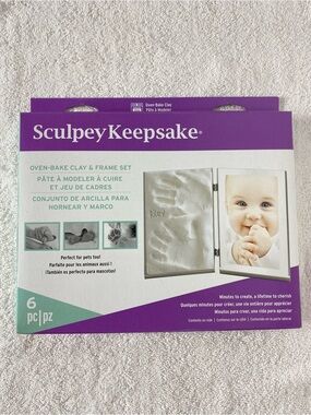 Sculpey Keepsake Oven-Bake Clay & Frame Set Baby Handprint Impression Kit NEW